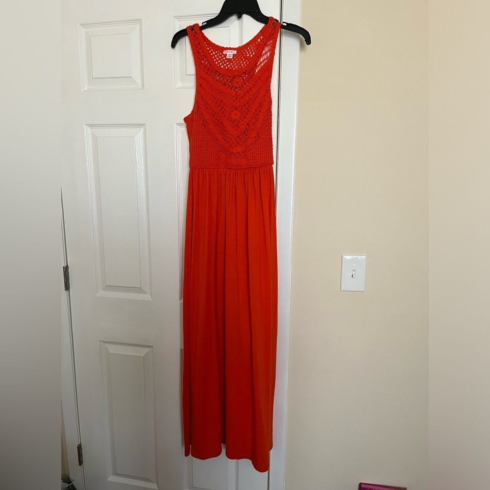 Orange Crochet Style Maxi Dress